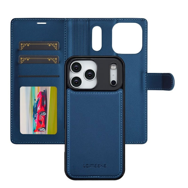 LC.IMEEKE L2 Series iPhone 17 Pro Plånboksfodral Konstläder - Blå