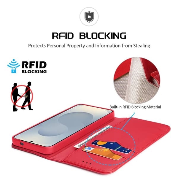 Dux Ducis Plånboksfodral för Samsung Galaxy S26 Äkta läder RFID - Röd