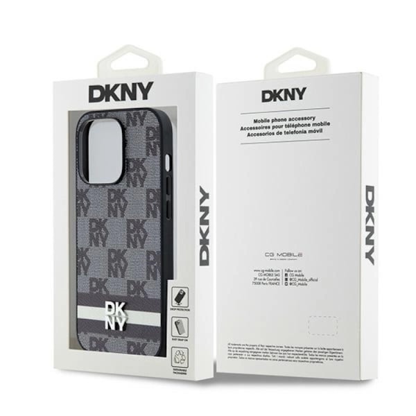 DKNY iPhone 14 Pro Mobilskal Läder Checkered Mono Pattern Svart