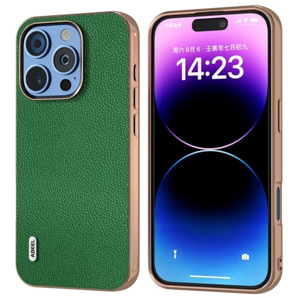 ABEEL Mobilskal till iPhone 16 Pro Max Äkta Läder + PC + TPU Grön