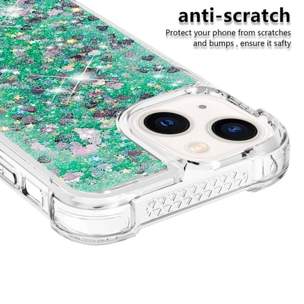 iPhone 14 Plus Skal Liquid Floating Glitter - Grön Gr