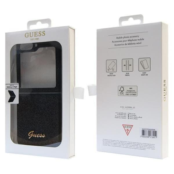 Guess Galaxy Z Flip 5 Mobiilikuori Glitter Script - Musta Black