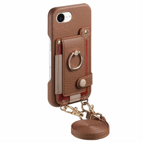 Mobilskal till iPhone 16e med Korthållare Ring Kickstand - Brun Brun