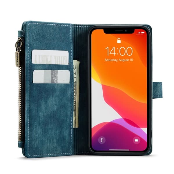 CASEME Konstläder Plånboksfodral för iPhone 12/12 Pro med rem - Grön