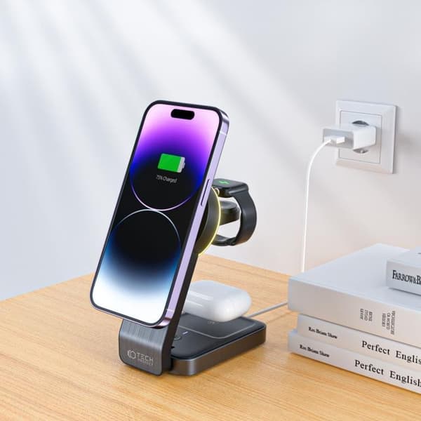 Tech-Protect 3in1 Magsafe Trådløs Oplader iPhone/Apple Watch/Air Svart