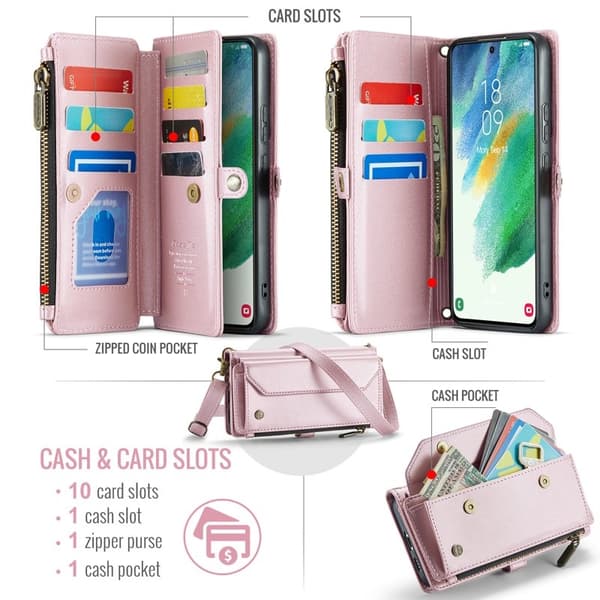 CASEME Plånboksfodral Konstläder för Samsung Galaxy S21 FE 5G - Rosa