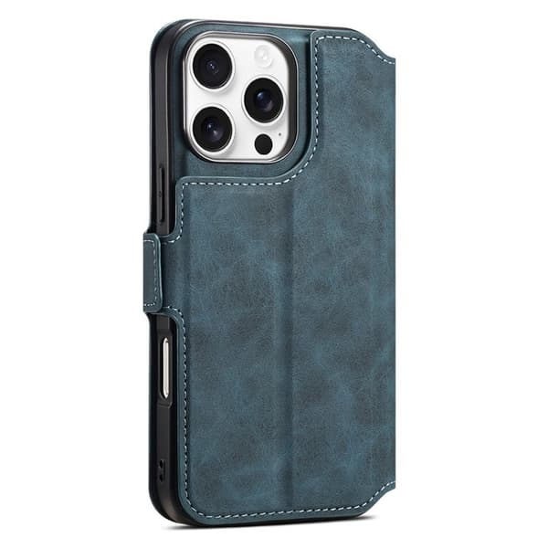 DENIOR B06 iPhone 16 Pro Plånboksfodral Magnetiskt Löst Konstläder Blå
