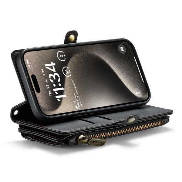 CASEME Plånboksfodral Konstläder till iPhone 15 Pro - Svart