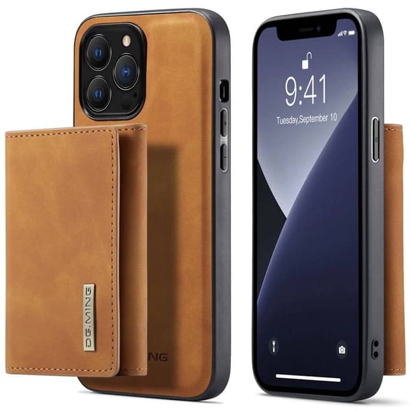 DG.MING iPhone 15 Pro Konstläder Plånboksfodral Magnetiskt - Brun