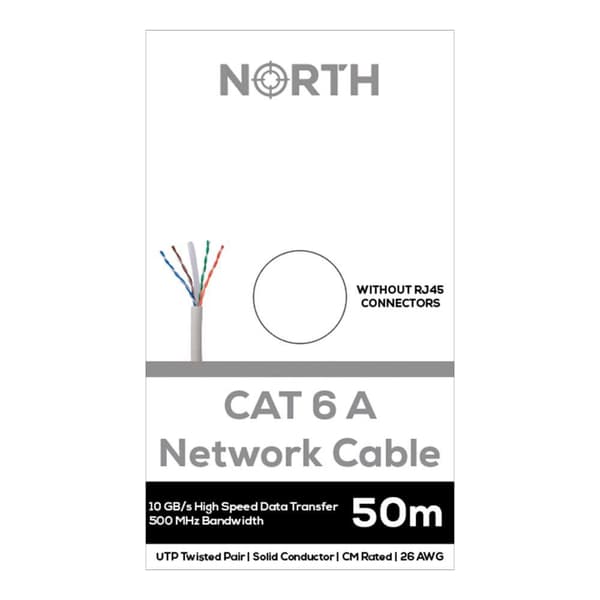 NORTH Netværkskabel Cat6A UTP Hvid 50m kontaktløs Solid 10Gb/s White