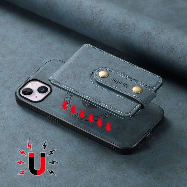 DENIOR D14 Mobilskal till iPhone 14 Plus Läder + TPU + PC Blå