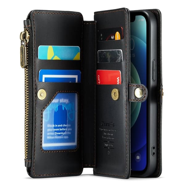 CASEME Plånboksfodral Konstläder för iPhone 12 mini med kortfack - Svart