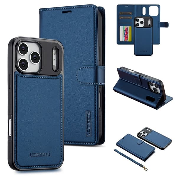LC.IMEEKE L2 Series iPhone 17 Pro Plånboksfodral Konstläder - Blå
