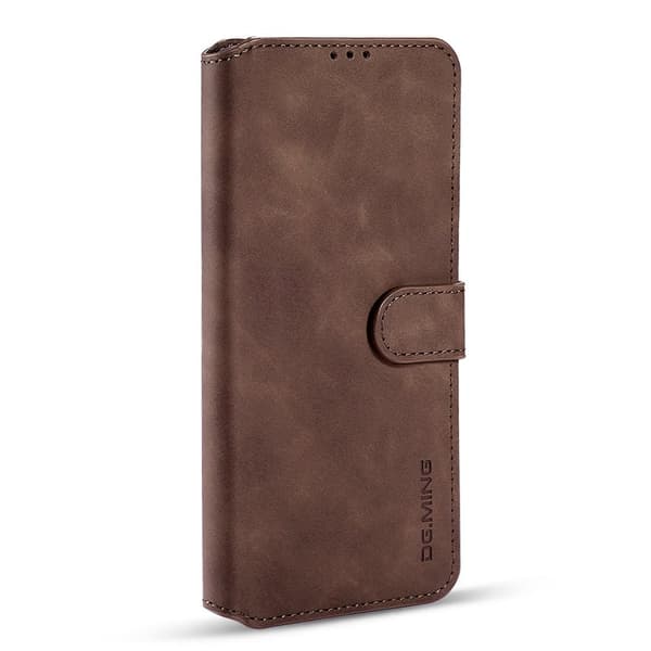 DG.MING Retro Konstläderplånboksfodral för Samsung Galaxy S21 Ultra - Brun