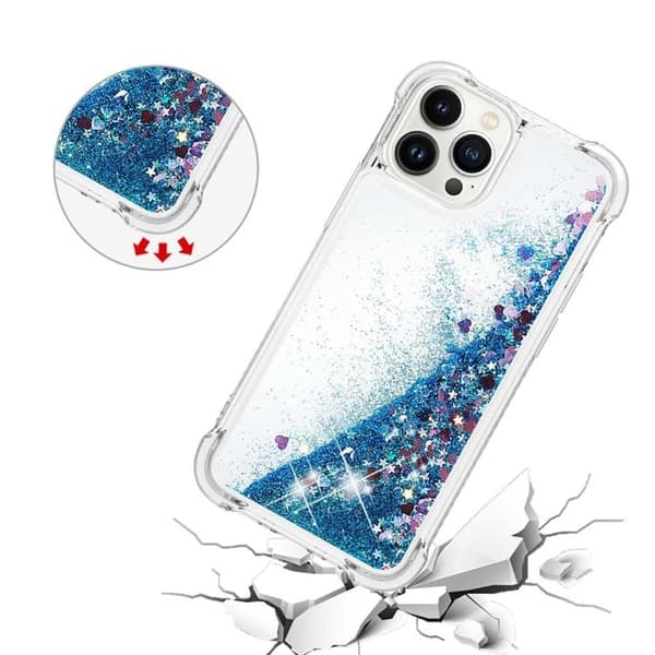 iPhone 14 Pro Skal Liquid Floating Glitter - Blå Blå