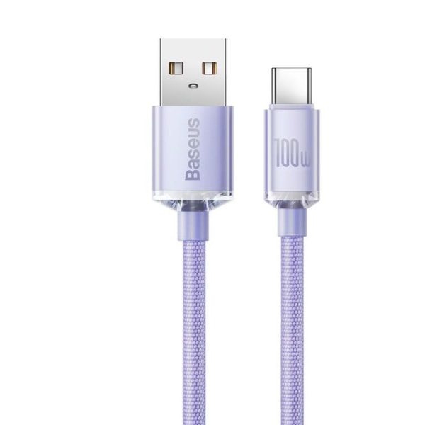 Baseus Crystal USB-A–USB-C -kaapeli 100 W 1,2 m - violetti