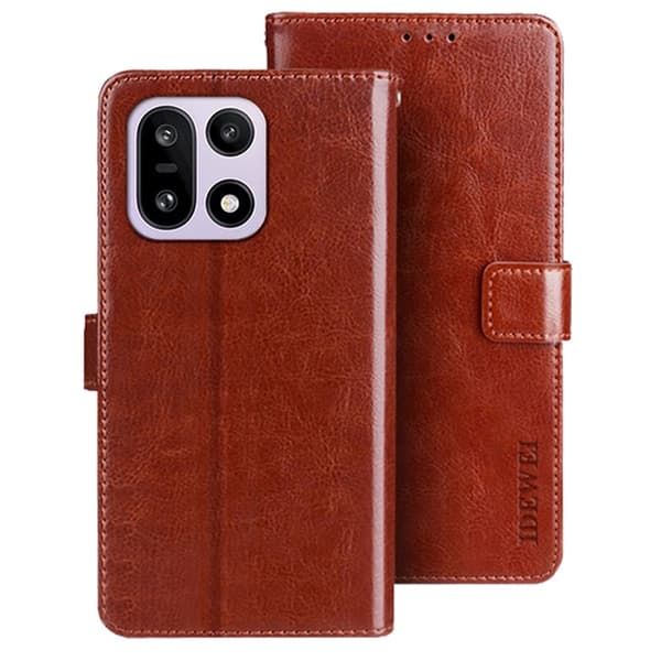 IDEWEI OnePlus 15 5G Plånboksfodral Crazy Horse Konstläder - Brun Brun