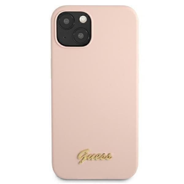 Guess iPhone 13 Skal Magsafe Silicone Script Gold Logo - LjusRosa Rosa
