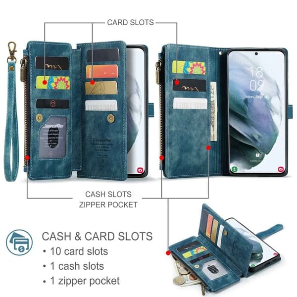 CASEME Konstläder Plånboksfodral för Samsung Galaxy S21+ 5G - Blå