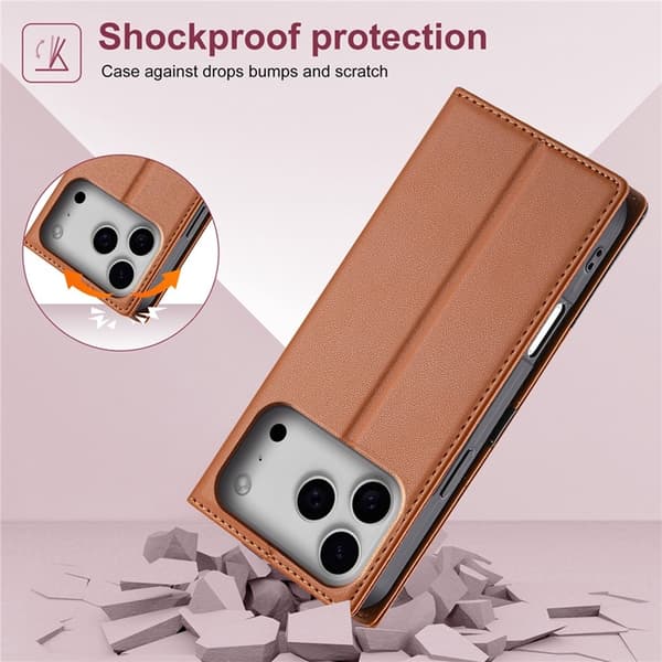 N.BEKUS iPhone 17 Pro Konstläder Plånboksfodral RFID-Skydd P3 - Brun Brun