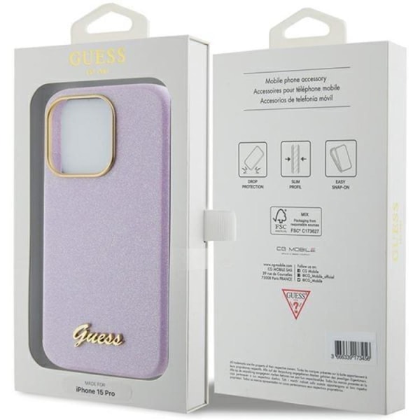Guess Mobilskal till iPhone 15 Pro Max Glitter Glossy Script - Lila Lila