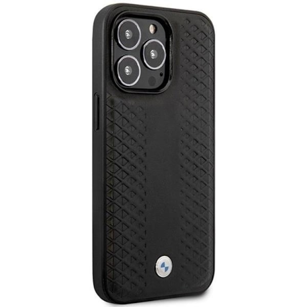 BMW iPhone 14 Pro Max Mobilskal Magsafe Läder Diamond Pattern Svart