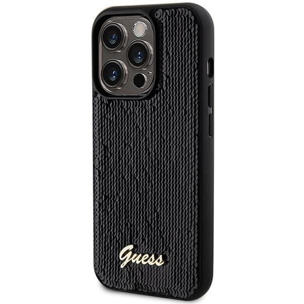Guess telefontaske til iPhone 13 Pro Max MagSafe Sequin Script Metal - Sort