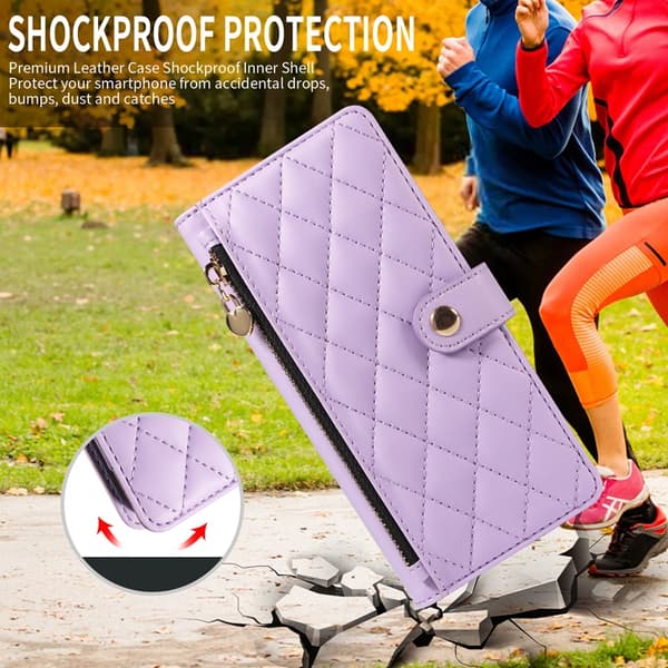 iPhone 17 Pro Plånboksfodral Rhombus Läder - Lila Lila