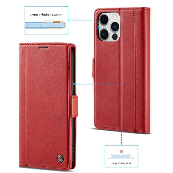 LC.IMEEKE iPhone 16 Pro Plånboksfodral Konstläder - Röd