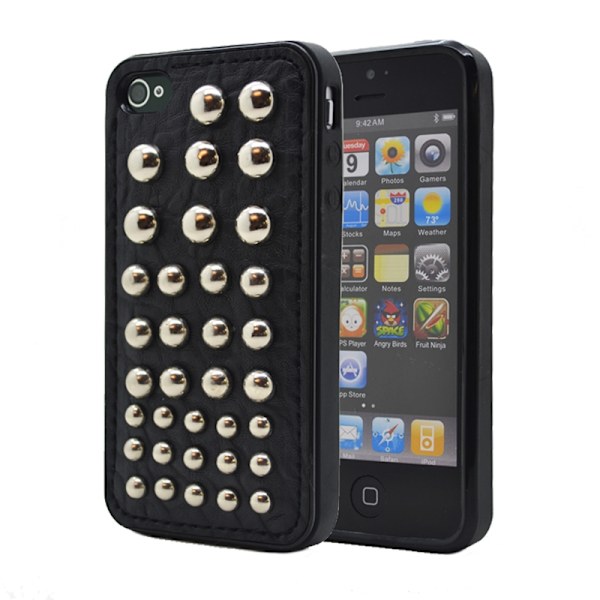 Studded leather pattern FlexiSkal till Apple iPhone 4S/4 (Dots) Svart