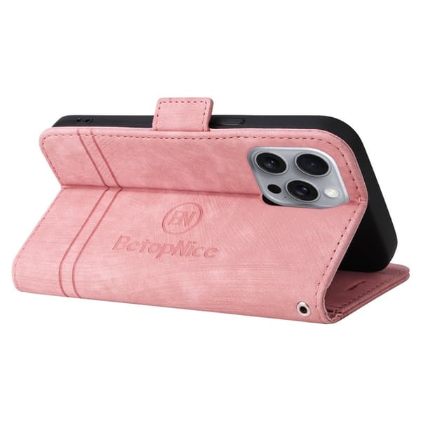 BETOPNICE 001 iPhone 16 Pro Max Plånboksfodral Konstläder - Rosa
