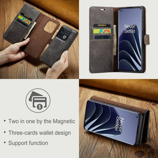 DG.MING OnePlus 10 Pro 5G Plånboksfodral Äkta Läder, Stötabsorberande, Grå