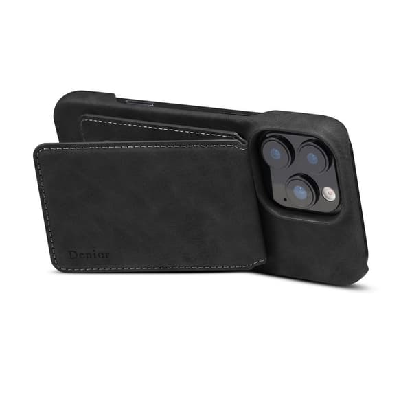 DENIOR D28 Mobilskal till iPhone 16 Pro Max Äkta Läder Svart