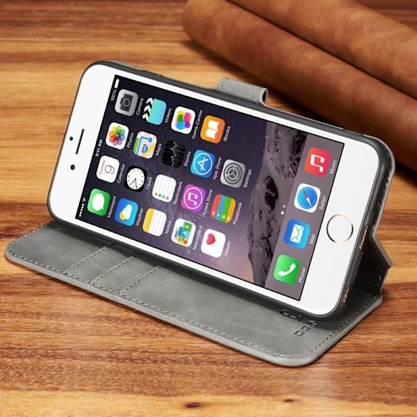 DG.MING Retro Plånboksfodral Konstläder för iPhone 6s Plus - Grå