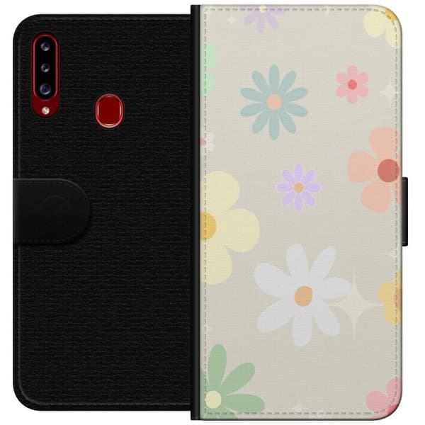 Plånboksfodral till Samsung Galaxy A20s med fejdande blommor