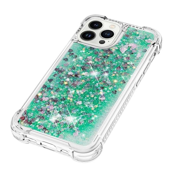 iPhone 14 Pro Max Skal Liquid Floating Glitter - Grön Grön