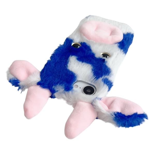Mobilskal till iPhone 16e Fluffy Cute Cow Plush TPU - Blå Blå