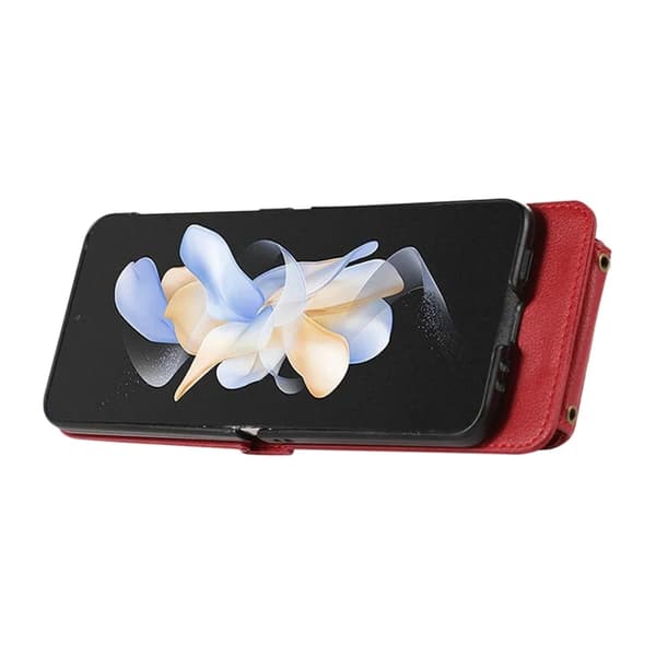 Galaxy Z Flip7 Plånboksfodral Ring Kickstand med Lång rem - Röd Röd