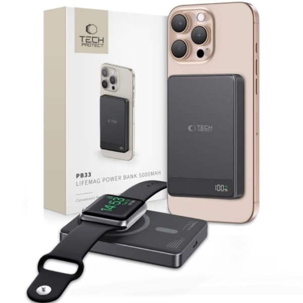 Tech-Protect Powerbank Magsafe 5000mAh LifeMag - Sort Svart