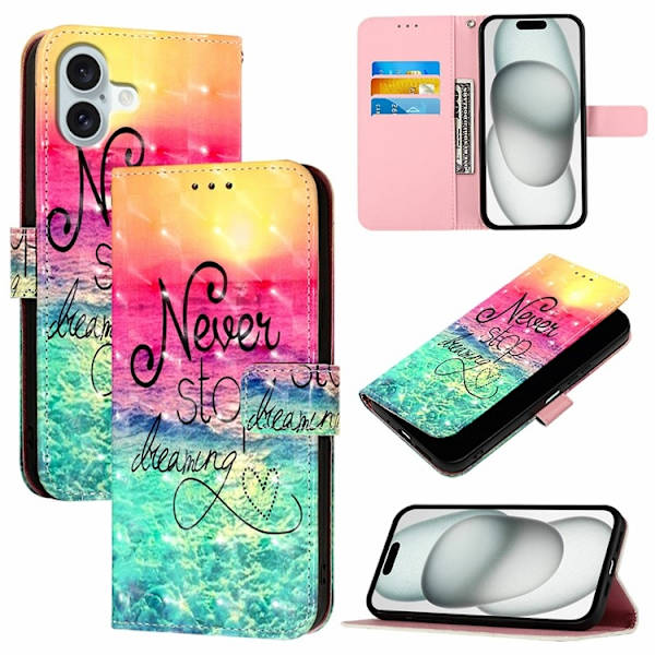 iPhone 16 Plus Plånboksfodral Printing Pattern Med Rem Flerfärgad