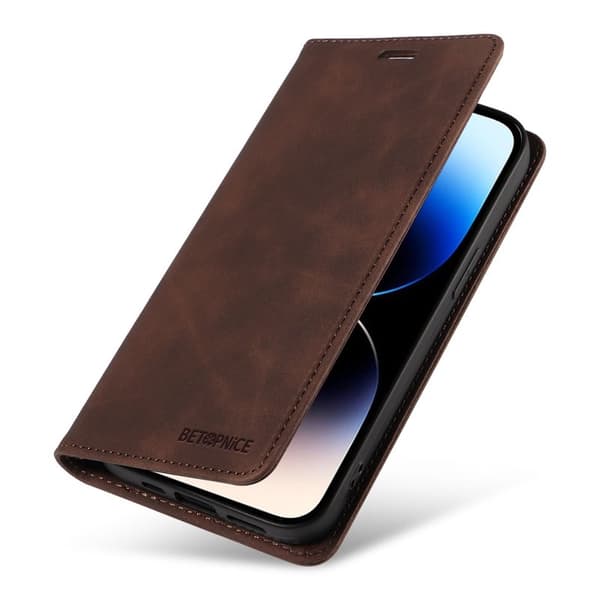 BETOPNICE 003 iPhone 15 Pro Max Plånboksfodral i Konstläder - Brun