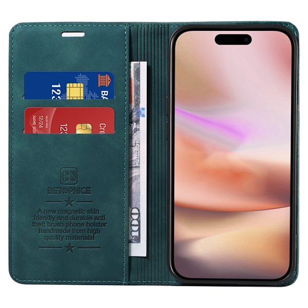 BETOPNICE 003 iPhone 16 Plus Plånboksfodral RFID Blocking Konstläder - Grön