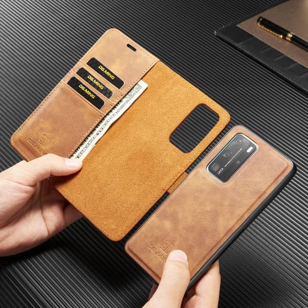DG.MING Äkta Läder Plånboksfodral Huawei P40 Pro - Brun Brun