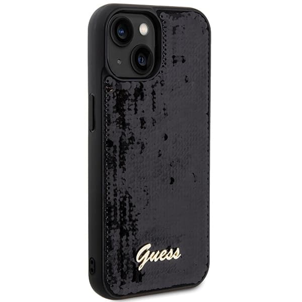Guess iPhone 13/14/15 Skal Sequin Script Metall Svart Black