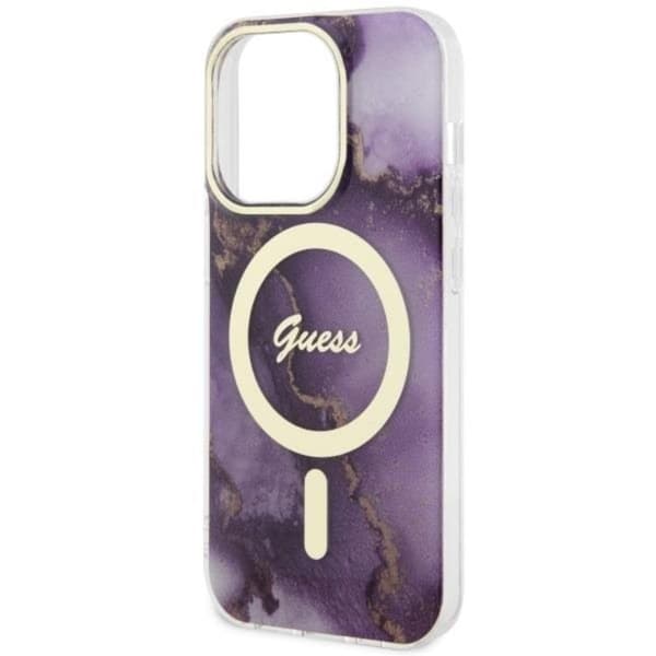 Guess iPhone 14 Pro Mobilskal MagSafe Guld Marble - Lilla Lila