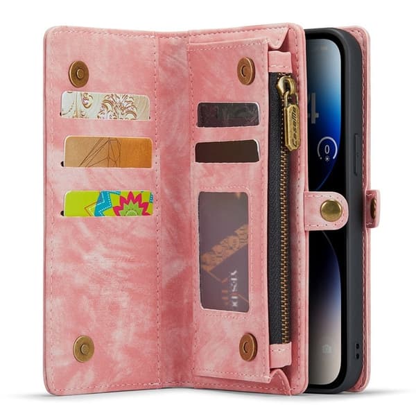 CASEME 008 Series iPhone 13 Pro Plånboksfodral TPU Konstläder - Rosa