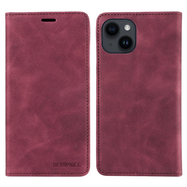BETOPNICE 003 iPhone 15 Plånboksfodral RFID Blocking Konstläder - Röd