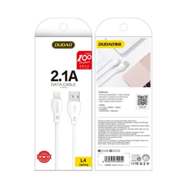 Dudao USB-A till Lightning kabel 2m - Vit Vit