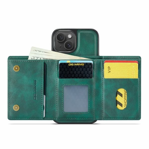 DG.MING M6 Series Mobilskal till iPhone 13 Magnetiskt Plånboksfodral Grön