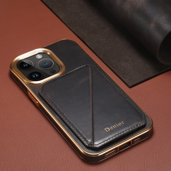 DENIOR Mobilskal till iPhone 14 Pro Max Äkta Läder + TPU + PC - Svart